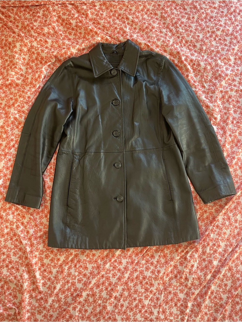 Women's Black Leather Button-Front Jacket